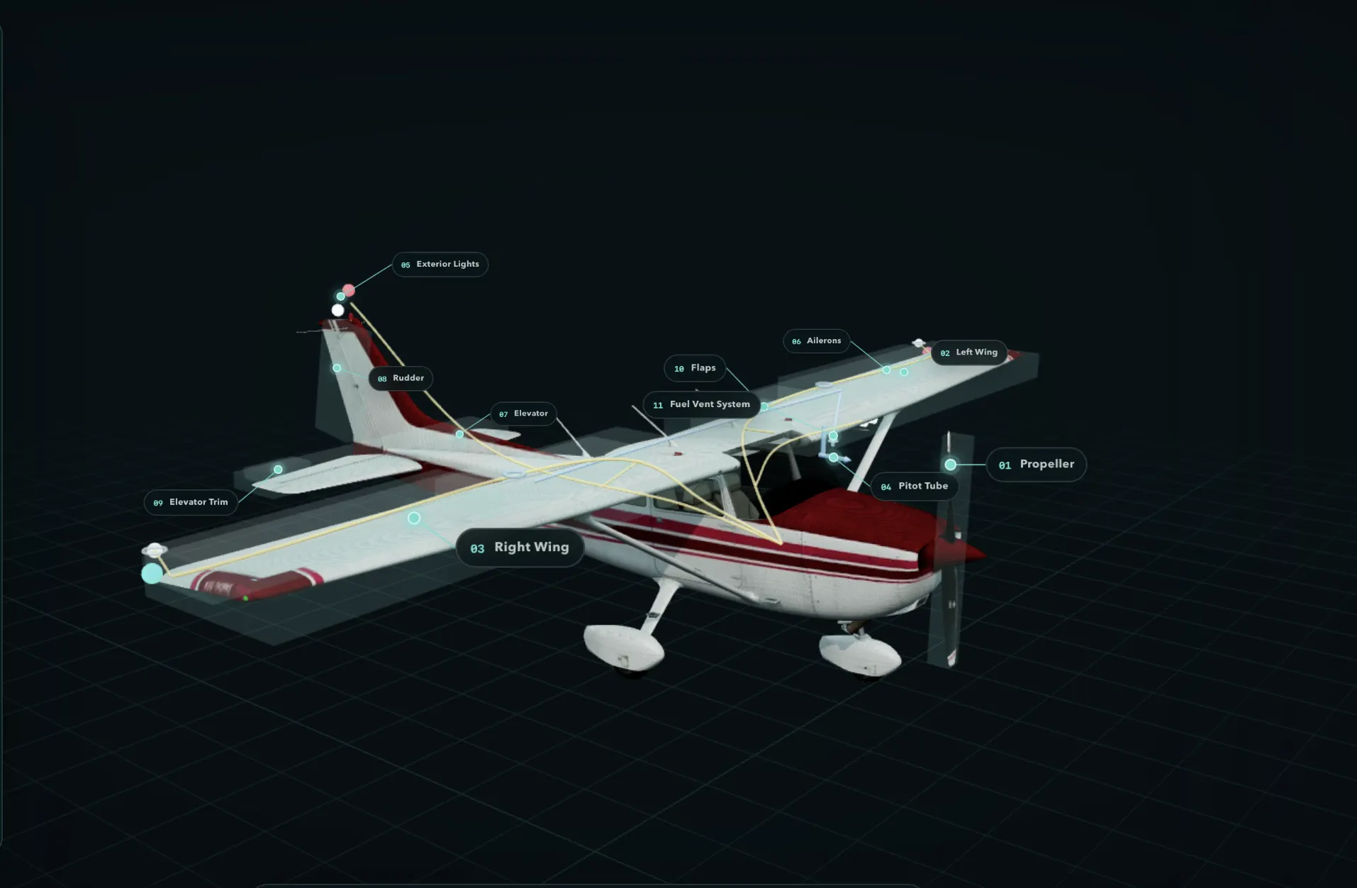 The Skyframe explorer showing a labeled Cessna 172 airframe